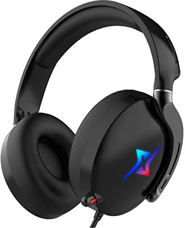 Y-YOPZI Gaming Headset für PS4 PS5 PC with 3D Surround Sound Headset mit Mikrofon Kopfhörer Noise Cancelling RGB Lichter for Gamer, 21*20*6cm, Schwarz
