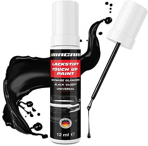 Macari 12 ml Lackstift Schwarz Glänzend. Lacktupfer Auto Lackstift Retuschierstift zur Kratzerreparatur. Autolack Kratzer entfernen sowie Ausbesserung von Steinschlägen. RAL 9005