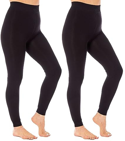 Heatwave Pack of 2 Women's Leggings Velvet Plush Thermal Fleece Lined High Waist Stretchy Comfortable Cosy Soft Feel All Day Comfort Winter,M/L Black