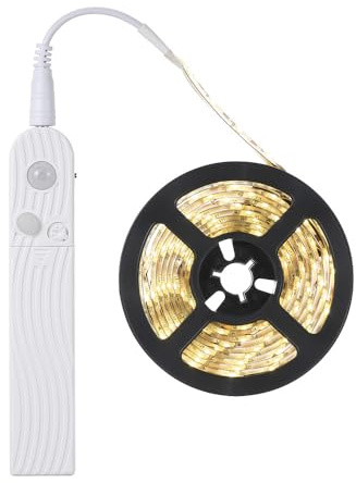 Ieron LED-Lichtband mit Bewegungsmelder, 3 m Batterie mit Schalter, selbstklebend, zuschneidbar, wasserdicht, dimmbar für unter Schränken, Küche, Schlafzimmer