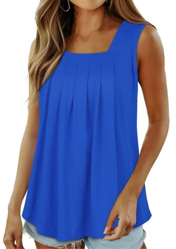 florynova Women Vest Tops Summer Sleeveless Tank Tops Square Neck Loose Fit Blouse Shirt(Royal Blue,XL)