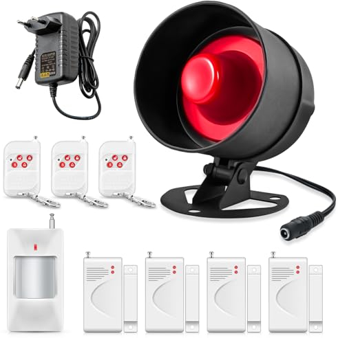 Systèmes sécurité pour la Maison, Alarmes Maison Kits, Système d’Alarme Domestique sans Fil avec sirène, capteur de Mouvement PIR, télécommandes, capteur de fenêtre/Porte