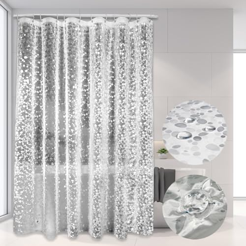 EXIN DEHCEN Duschvorhang mit Magnet, Antischimmel Duschvorhang 180x200 cm, Transparent mit 3D Kieselsteinen Muster, Wasserdicht Antibakteriell PEVA Vorhang mit 12 Ringe, für Badezimmer Badewanne