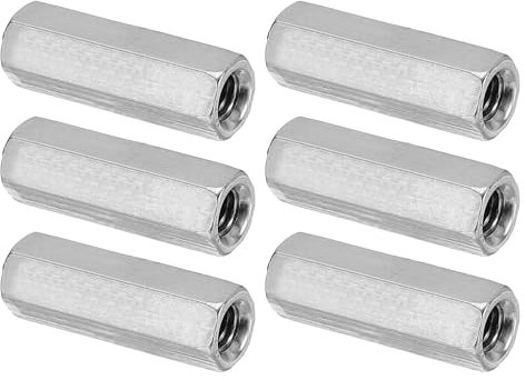 PATIKIL Tuercas de Acoplamiento Hexagonal de Acero Inoxidable 304, M5 x 0.8-Paso, 6Pcs 25mm/1 Largo Roscada Completa Gruesa Conector de Pernos, Tono Plateado