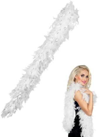 FDCGAS Blanca Boa Plumas - 1pcs Boa de plumas, longitud aprox. 120 cm, accesorio de disfraz, charlestón, años 20, flapper, carnaval, fiesta temática