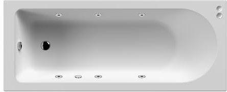 Balterley 1500 x 700mm Round Whirlpool Shower Bath with 6 Chrome Jets, Straight Single Ended Gloss White Soaking Shower Bath, Acrylic Baths for Bathrooms, Adjustable Leg Set (White)