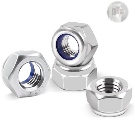 AzureRay Écrou M8 Inox A2, 20 Pièces Écrou Borgne Nylstop Autobloquant DIN 985, Filetage Métrique Hexagonal avec Frein Nylon, Résistant à la Corrosion