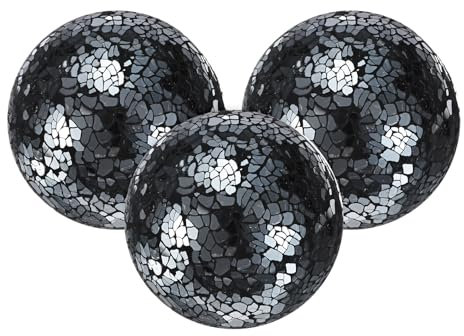 M METERXITY 3-Pack Decorative Ball for Bowls, 2.4 Inch Mosaic Glass Balls Decorative Glass Orbs for Home Decor/Dining Tables/Wedding Party/Coffee Table/Centerpiece Decor [Bright Black]