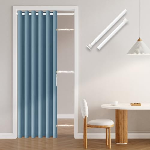 Jilron Türvorhang Ohne Bohren: Einfache Montage Mit Teleskopstange & Magnetischem Verschluss – Schutz Der Privatsphäre Im Raum (Blau-H201 x B130 cm)