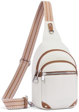 Lexiyat Anti Theft Crossbody Bags for Women Travel Chest Sling Bag Leather RFID Purse Fanny Pack Beige