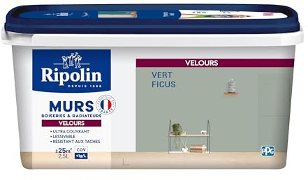 RIPOLIN - Peinture Intérieure Multi-Supports – Murs, Boiseries & Radiateurs – Ultra couvrante - Monocouche - Confort d'application - Aspect Velours - Vert Ficus - 2,5L