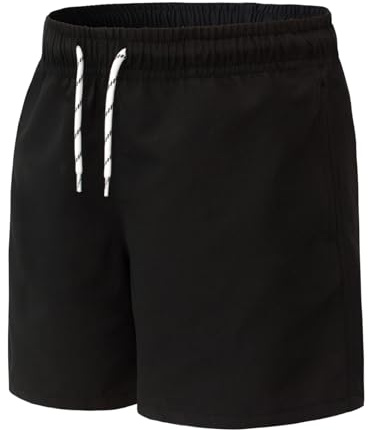 Hill & Sea Pantalones Cortos de baño para niños, Secado rápido, Transpirables, repelentes al Agua, con Forro de Malla, Bolsillos y cordón Ajustable Negro 164