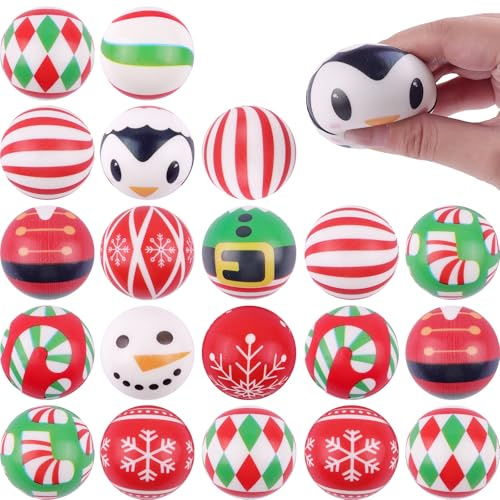 Anboor 20 Pcs Christmas Squishy Stress Balls Snowman Santa Kawaii Squishie Party Favors Stocking Stuffers Goodie Bag Fillers （2Inch）