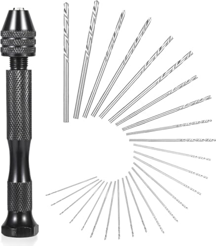 26PCS Hand Drill Set - Precision Pin Vise with Small Drill Bits - Aluminum Alloy Handle with Bearing Steel Twist Drill Bits - DIY Craft Woodworking Jewelry Model Making (Black)