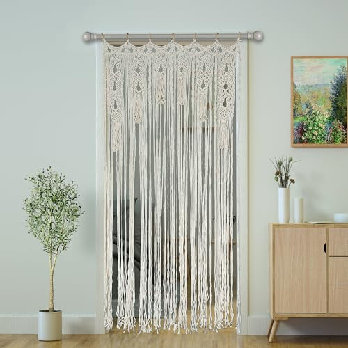 CooCeeMake Macrame Curtain Boho Doorway Curtains,Handmade String Backdrop Panel Hippie Door Hanging Wedding Decor Arch Curtain Room Divider Bohemian Wall Cover (Nature, 35×79in/90×200cm, Arch)