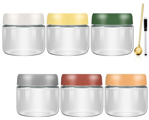 Alitree 6 Pezzi Barattoli Vetro con Coperchio,Overnight Oats Jars,Barattoli di Vetro Cucina,per Freschezza e Conservazione di Fiocchi d'Avena,Insalate,Marmellate,Yogurt,Sottaceti (6, 300, Millilitri)