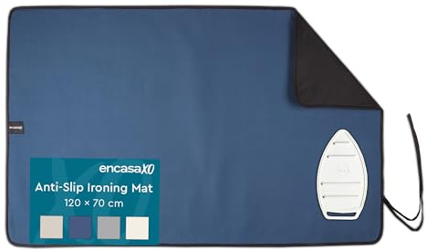 Encasa XO Gran Almohadilla de Planchar (120x70 cm) con Reposaplanchas de Silicona Antideslizante, Acolchado 3mm. Manta Portátil Resistente al Calor para Mesa - Cobalto