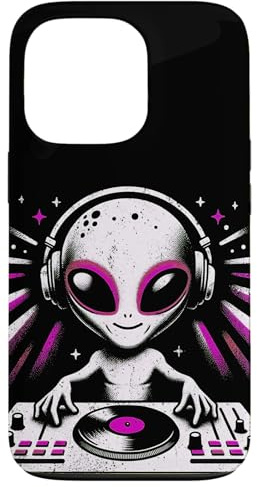 Custodia per iPhone 13 Pro Alien DJ Mixing Music - Divertente design extraterrestre per feste