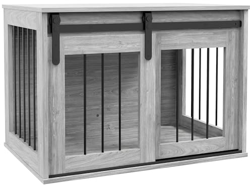 PawHut Cage Niche pour Chien Table d'Appoint 57H x 80L x 54l cm Gris
