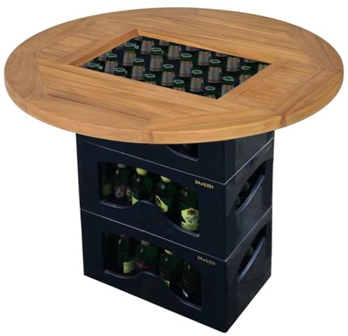 FWIKDUN Table pratique à poser sur des caisses à bière avec plateau en teck pour caisses à bière - Table de jardin durable en teck massif pour fête de jardin, camping et balcon