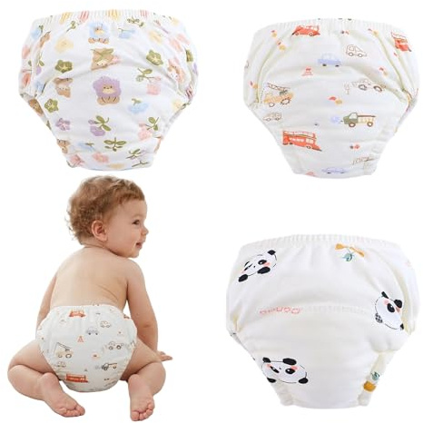 3-pack potträningsbyxor för barn, baby träningsbyxor för att torka, 100 % bomull, inlärningsunderbyxor, tvättbar, absorberande blöjbyxor för pojkar och flickor, storlek 110 (13–17 kg)