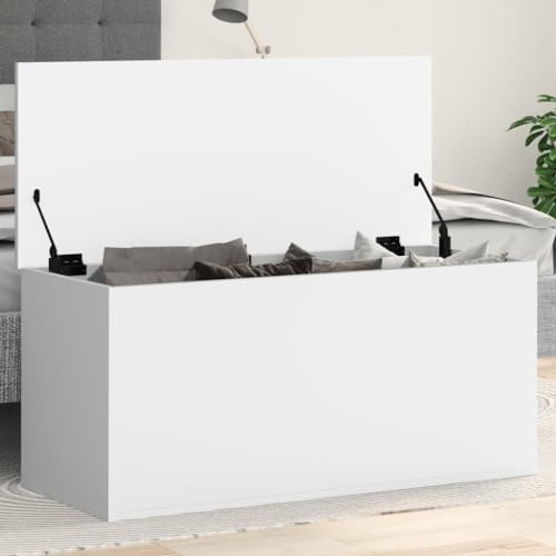 Augerlite Baule bianco in legno, 100 x 42 x 46 cm, con coperchio e braccio di supporto a molla, cassapanca e contenitore per vestiti, giocattoli, coperte, cuscini, ideale per corridoio, soggiorno
