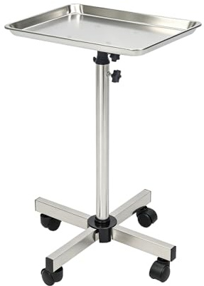 Plateau de salon avec roues, plateau de tatouage, chariot de laboratoire, chariot de service en acier inoxydable | Chariot de coiffeur réglable en hauteur pour salons, studios, magasins, dentistes