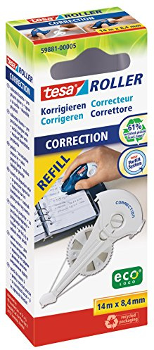 tesa Eco-Friendly Correction Roller ecoLogo - for precise correcting and rewriting, easy to use,14m:8.4mm, refill