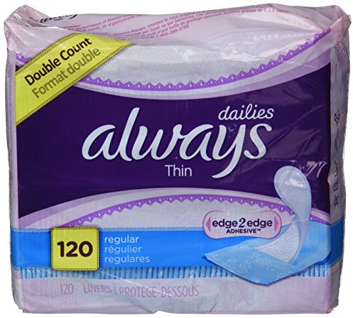 Always Dailies Regular, Thin, Unscented Pantiliners, 60 Count - Pack of 2 (120 Total Count)