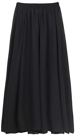 Camilife Gonna Lunga in Chiffon, Gonna da Spiaggia, Maxi Gonna in Chiffon per L'Estate, la Spiaggia, la Vita Quotidiana, Le Feste, Lunghezza 90 cm Tinta Unita Nero