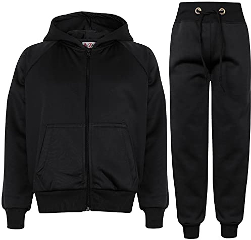 A2Z 4 Kids Tracksuit Hoodie Jogger Set - T.S Plain 109 Black 5-6