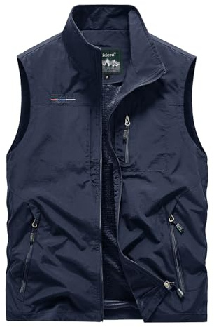 Oralidera Herren Outdoor-Weste Leichte Funktionale Arbeitsweste mit Vielen Taschen Anglerweste Jagd Wandern ärmellose Jacke Camping Fotografie Weste, Navy blau, XL