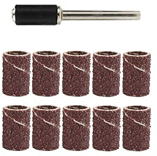 Accessoires pour ponceuse rotative grain 80, kit de 11 manchons de tambour de ponçage avec bandes de ponçage et mandrin pour meulage, polissage et épluchage, 12,7 mm de diamètre