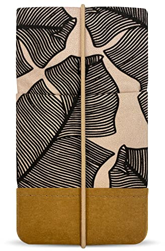 Kuratist Handy Tasche - Moin - Kompatibel z.B. mit iPhone 16/15/14/13 Pro Max & Plus Modellen Handgefertigt aus Baumwoll-Twill/Papierleder – Smartphone Hülle mit Verschluss – Leaves
