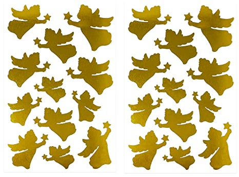 Oblique Unique® 24 Weihnachts Sticker Engel mit Stern metallisch glänzende Aufkleber für Weihnachten Xmas Geschenk Deko DIY Weihnachtsdeko (Gold)