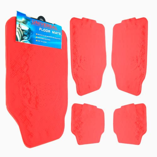 ZENO 4 Piece Universal Car Mats | Universal Floor Car Mats | Heavy Duty Rubber Mats | Non Slip All Weather Mats for SUVs, Vans, Trucks & Cars | Easy To Clean | Waterproof | Metallic Red