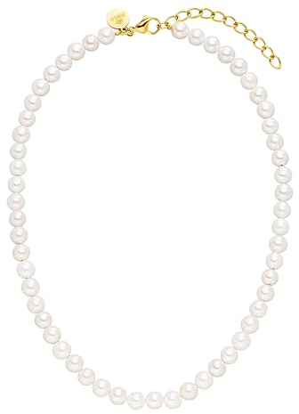 Purelei® White Pearl Kette (Gold) – Wasserfeste Halskette aus langlebigem Edelstahl – Necklace mit Seashell Pearls – Modeschmuck für deinen individuellen Look – Perlenkette Damen