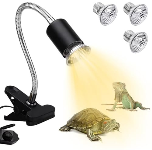 GothicBride Schildkröte Wärmelampe für Aquarium Reptil mit 3 UVB-Glühbirnen 25 W 50 W Einstellbarer Reptilien-Terrarium-Lampe mit Clip Heizlampe Aquarium-Tiere Zubehör Schwarz
