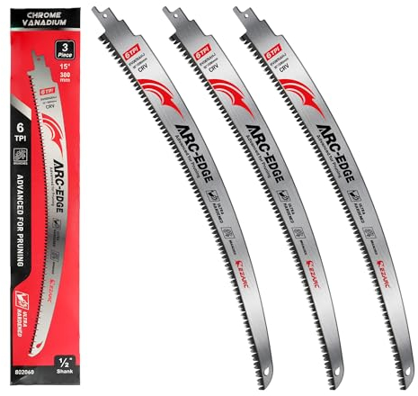EZARC Lame de scie sabre de 380mm à dents japonaises, pour élagage, avec une bordure arquée et 6 dents par pouce, idéale pour la taille des arbres et la coupe de bois, lot de 3 pièces.