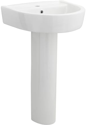 Balterley 520mm Bathroom Sink, Full Pedestal Ceramic Round Bowl Bathroom Wash Basin Sink with Overflow, 1 Tap Hole, Floor Standing Basin Sinks for Cloakroom - 520 x 450 x 825mm (White)