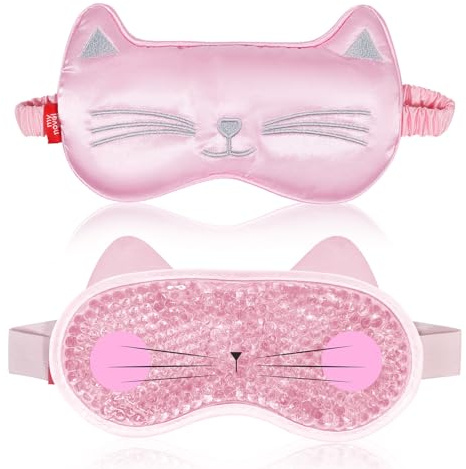 my novel things Augenmaske Kühlend, Katze Schlafmaske 2 Stück, Schlaf Entspannungs, Augenmaske mit Gel Kühlmask Für Heiße Kältetherapie Geschwollene und Müde Augen