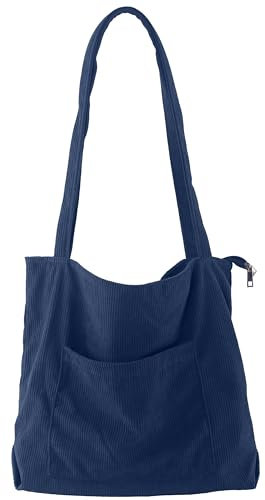 ZhengYue Cord Tasche Damen Groß Umhängetasche mit Reißverschluss,Groß Handtasche Shopper Cord Beuteltasche Stofftasche für Arbeit Mädchen Schule Alltag Einkaufen
