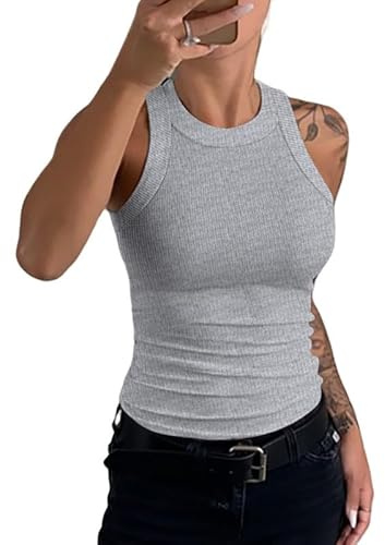 Haibang Canotta Donna Estive Tank Top Sportivo Sexy ad Alta Elasticità Canottiera Senza Maniche Basic Slim Fit Sottogiacca Gilet Morbido Traspirante Camicia Casual Maglietta T-Shirt Tinta Unita