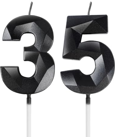 mciskin Black 35th Birthday Candles, 3D Number 35 Candles for Cake, Women Men 35th Birthday Decorations,Pearl Black Candle Cake Topper Decorations for Birthday Party Weddings Anniversary Supplies