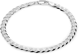 Aka Gioielli® - Bracciale in Argento Sterling 925 Catena 5mm Grumetta Piatta per Uomo Donna - lunga 20,3 cm