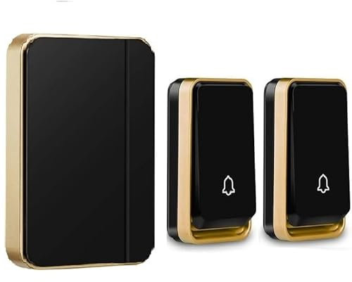 【No requiere batería】 Timbre inalámbrico impermeable, kit de timbre de puerta AURTEC con 2 transmisores autoalimentados de prensa y 1 receptor enchufable, 51 campanillas y 4 niveles de volumen, color