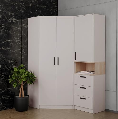 Marmex Grant Set 15 91x195x143 EIN geräumiger Eckschrank mit Einlegeböden und Kleiderstangen EIN Standregal Soft-Close Funktion Jugendzimmer Schlafzimmer Eckkleiderschrank (Cashmere + cremona torro)