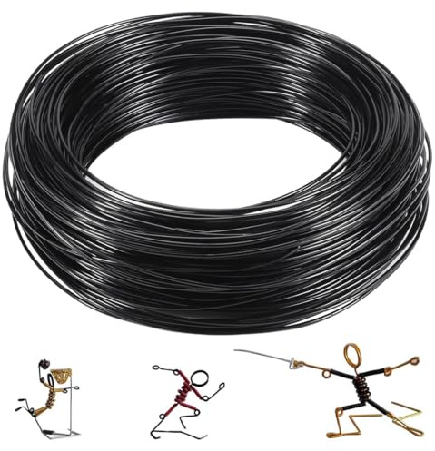 Duoleimi Alambre de juguete de 1 mm x 50 m, negro, alambre de aluminio para manualidades, hilo de joyería, hilo de modelado, acero inoxidable para bricolaje, joyería, arte y decoración.
