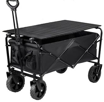 Roue géante tout-terrain : chariot de plage et de camping pliable robuste à dégagement rapide avec support de remorque à roulement élevé à un bouton de rangement pour plage/jardin/festival/fret