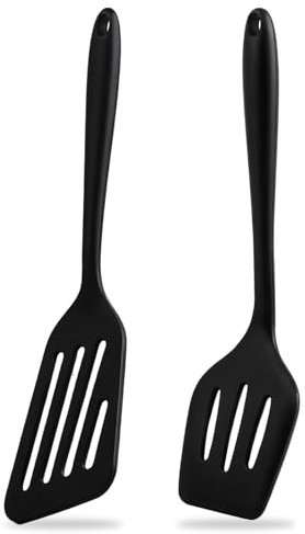 hicoosee Spatole da Cucina, Set di 2 Spatole in Silicone per Uso Alimentare, Utensili Cucina Set, Senza BPA Utensili da Cucina Resistenti al Calore Antiaderenti da Cucina Spatola, Nero